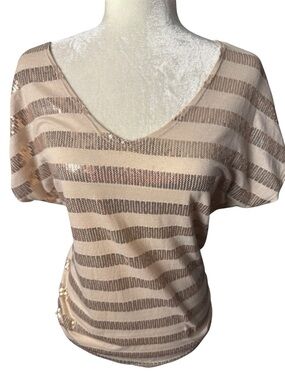 Maurices Striped Sequin Scoop Neck edgely studded short sleeve Top soft rayonSZL